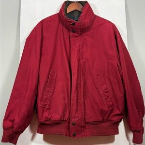 Nautica Men's Size Large Deep Red Bomber Jacket with leather collar